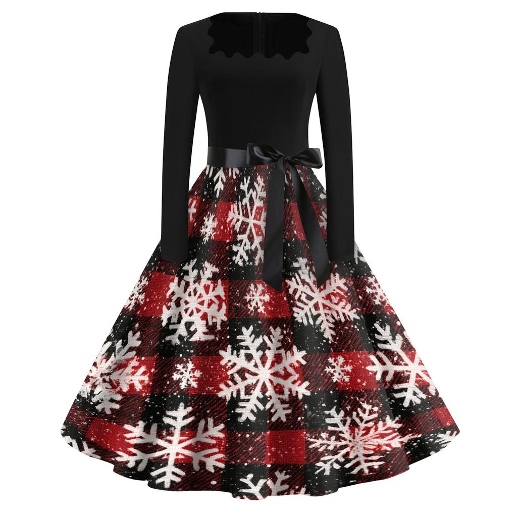 Women's Casual Retro Square Neck Dress with Halloween Print for Party and Daily Wear