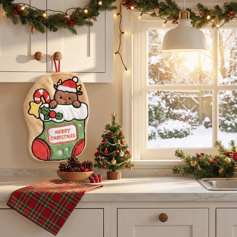 Quick-drying Christmas Tree Hand Towel Absorbent Santa Claus Handkerchief Xmas Decor