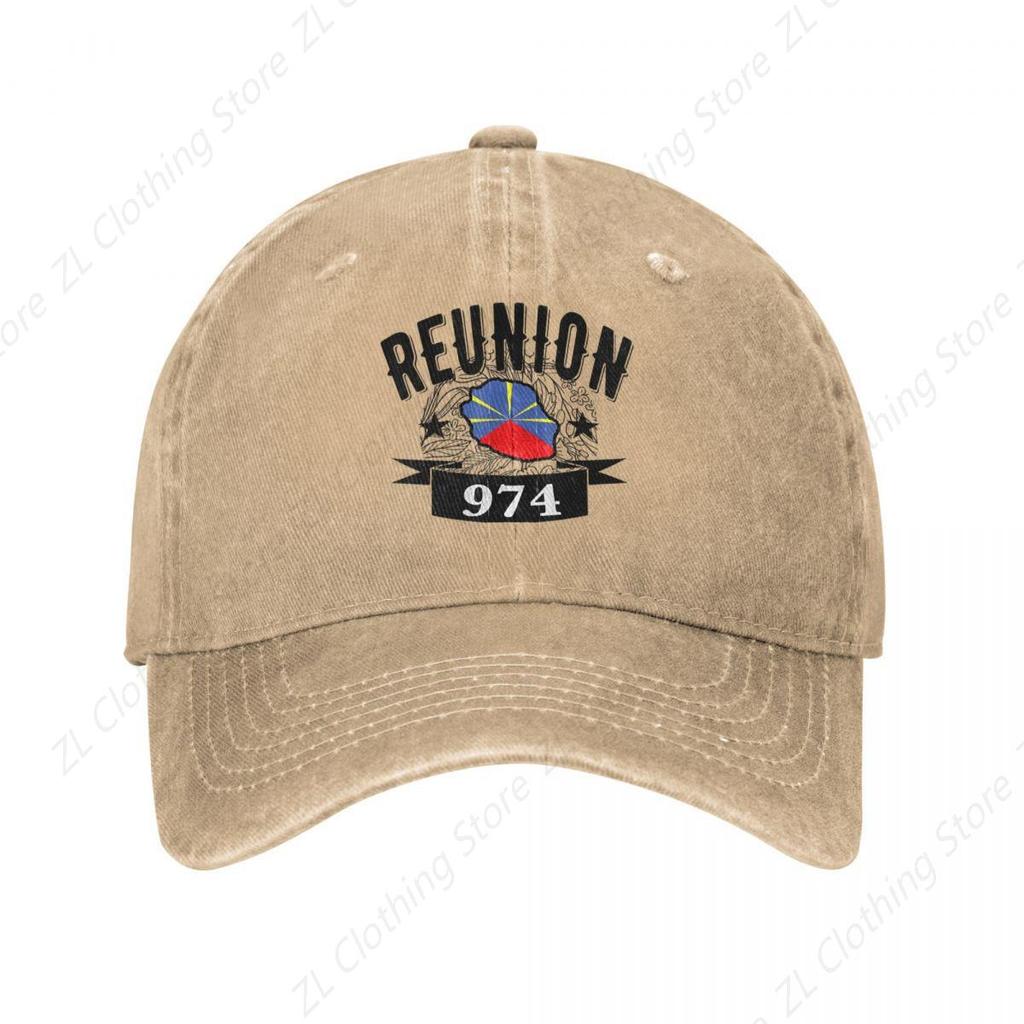 Casual Reunion Island 974 Flag Map Baseball Caps Distressed Denim Sun Cap France Logo Outdoor Running Unstructured Soft Hats