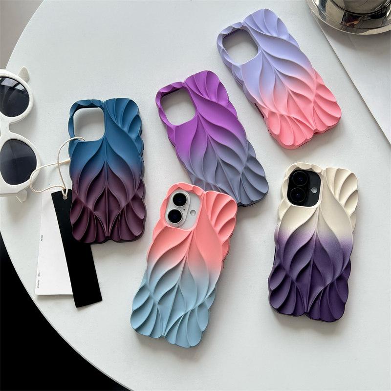 Luxury Gradient Spray 3D Leaf Soft Silicone Case for iPhone 16 Pro Max 15 14 Plus iPhone 13 All-Inclusive Fall Protection Cover