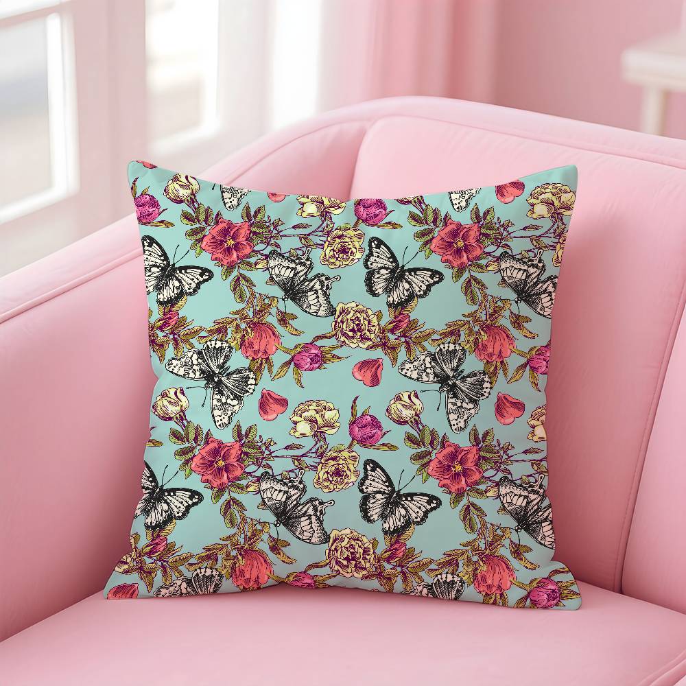 Vögel Schmetterlinge Blumen Kissenbezug Musterdruck Kissenbezug Wohnzimmer Sofa Kissenbezug Schlafzimmer Raumdekor