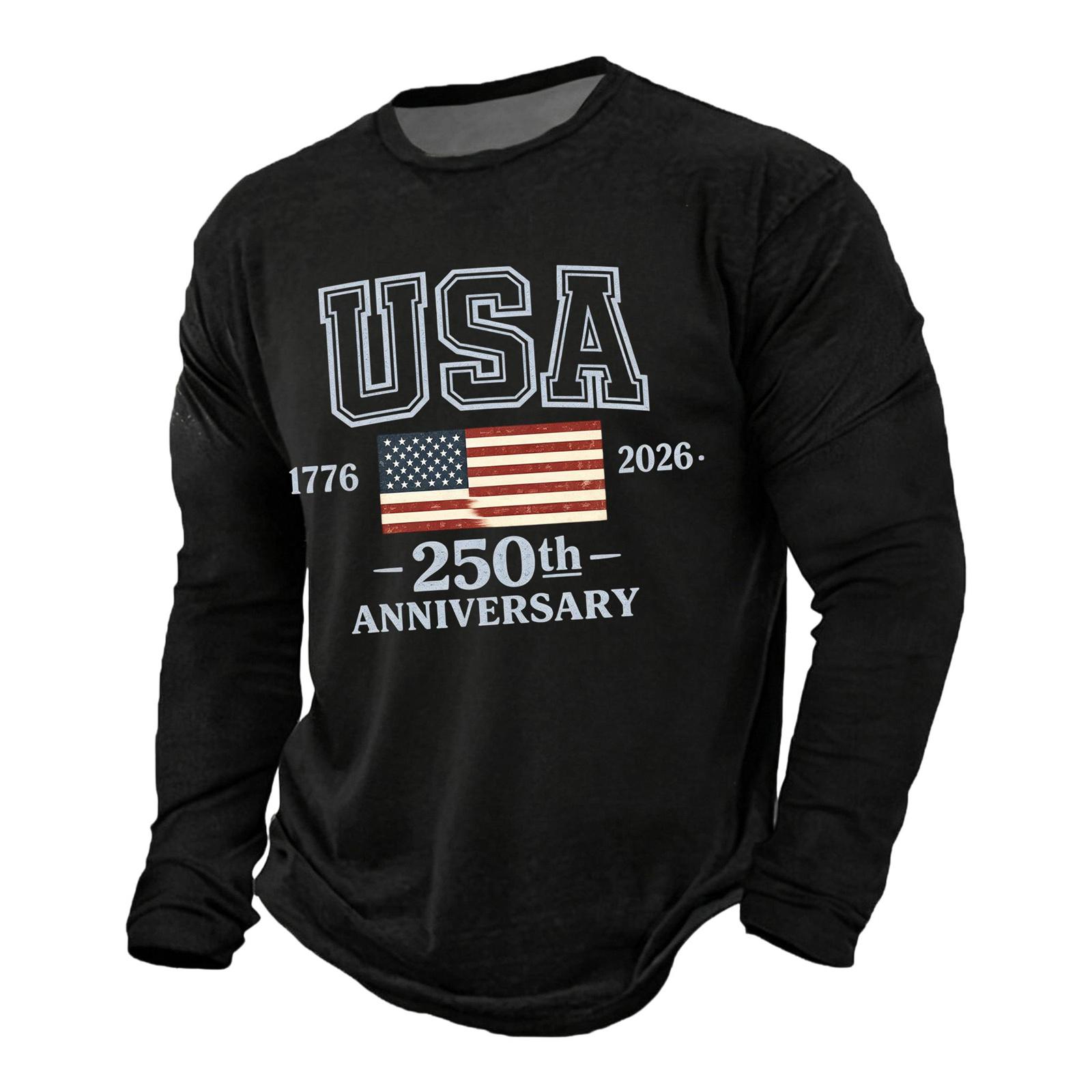 Men s Casual Short Sleeve T-Shirt Printed Letter Design USA 250th Anniversary Commemorative Graphic Summer Top XXL чёрный