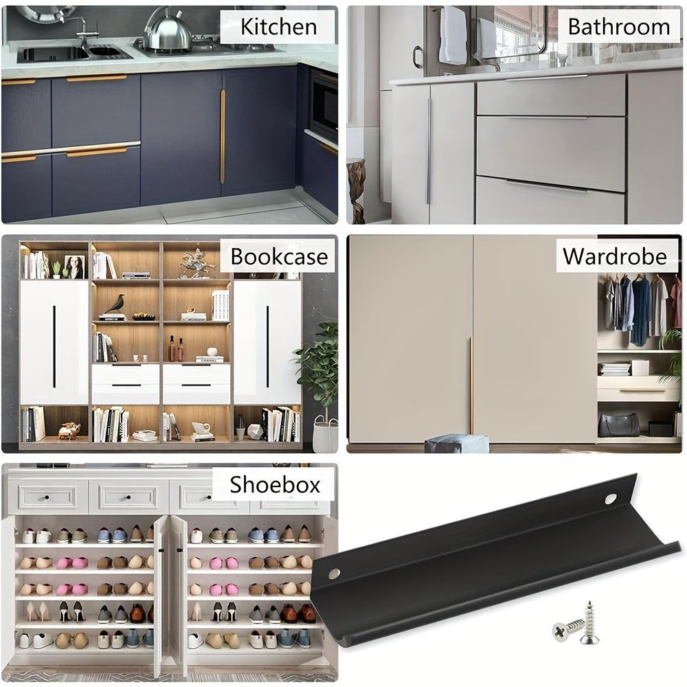 Black Back Mounted Finger Edge Pulls 10pcs Aluminum Handles for Home Living Room Furniture with Screws