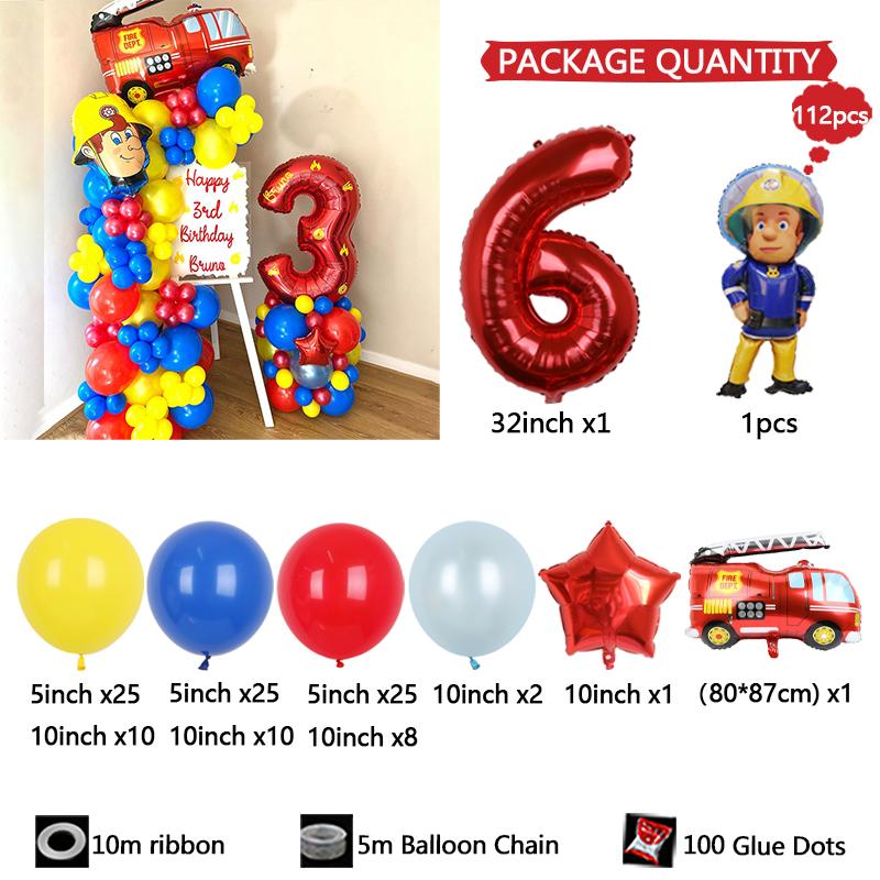 112pc/set Sam Fireman Fire Truck Set Digital Aluminum Film Balloon 1-9 suitable for birthday  party anniversary graduation seaso