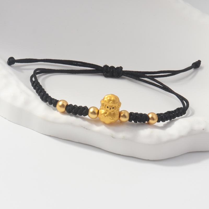 Adjustable Zodiac Goat Braided Bracelet Gold Plated Charm  Braided Rope Bracelet  Chinese Style Beads Womens