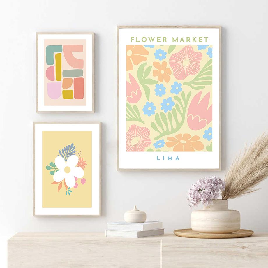 Minimalist Flower Color Block Coral Daisies Nordic Canvas Painting Wall Art Posters Prints Abstract Pictures Living Room Decor