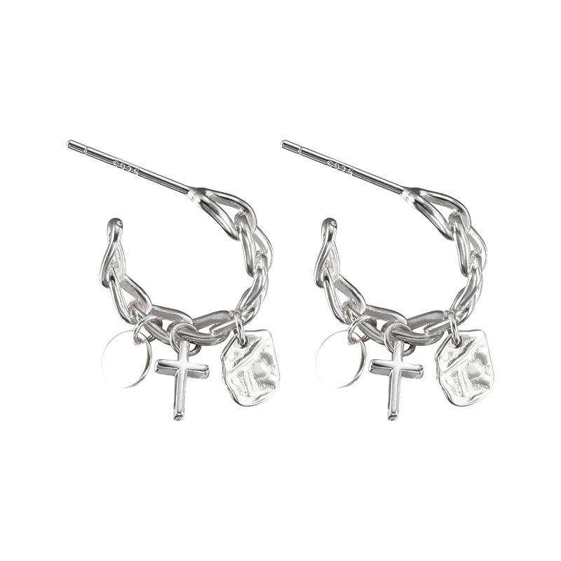 

Niche ins chain ring cross pendant earrings women s exquisite high-end temperament 925 silver needle fashion design jewelry