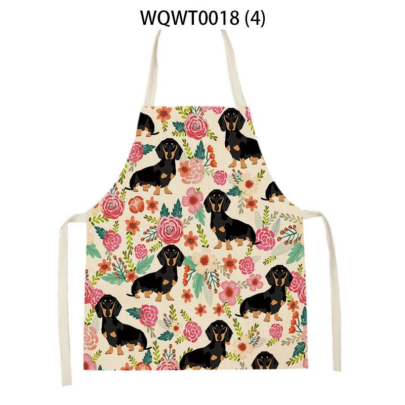 Lovely Animal Dog Printed Linen Sleeveless Kitchen Aprons Women Men Home Cooking Baking Waist Bib Dachshund Cleaning Aprons