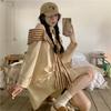 Fake Two Off-the-shoulder Polo Dress Women's Early Autumn Platycodon French Shawl Medium and Long Sexy Striped Shirt Skirt