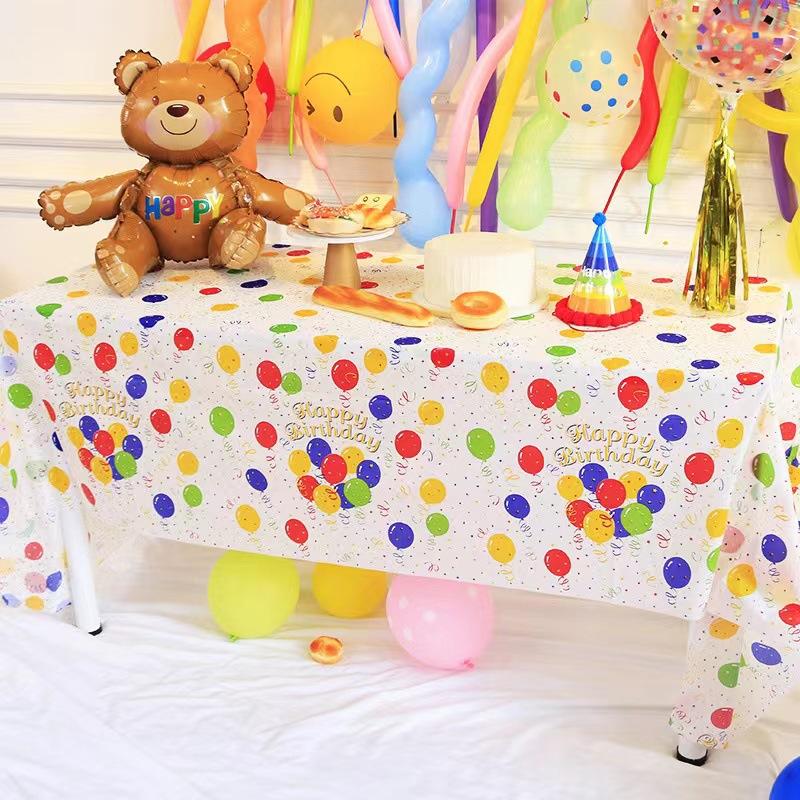 Happy Birthday Tablecloth Balloon Printed Disposable Waterproof Tablecloth Party Decoration Birthday Party Decoration