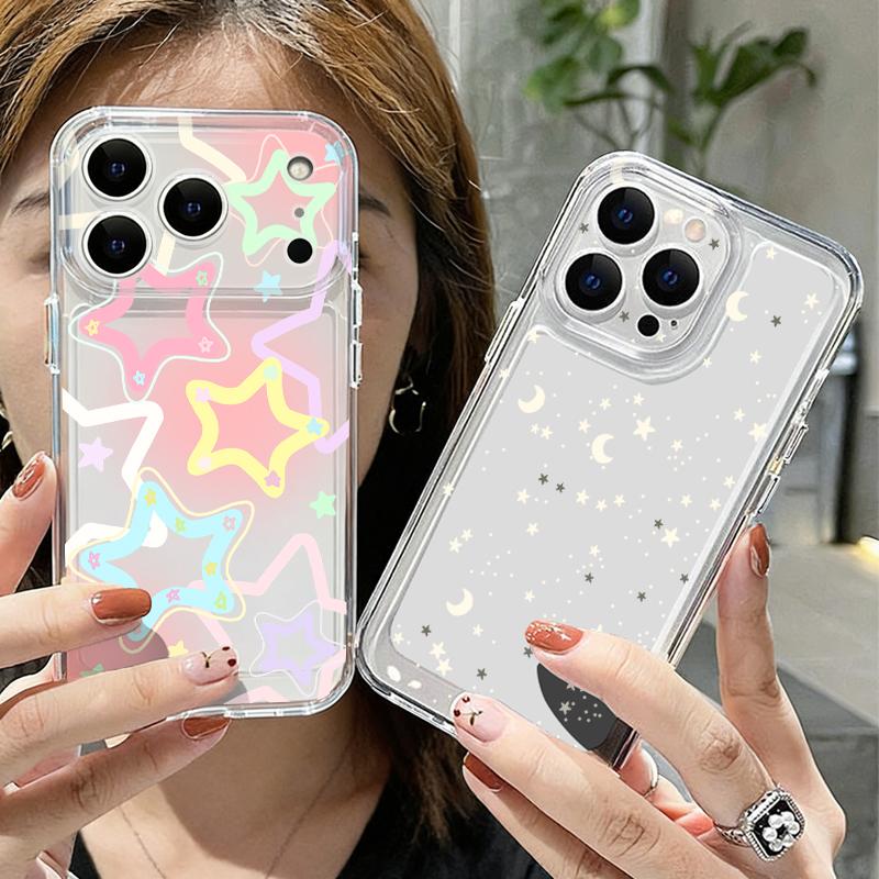 Modern Colorful Stars Pattern Case For iPhone 17 Pro Max Coque iPhone 16 15 14 13 Pro Max 11 Clear TPU Silicone Soft Cover
