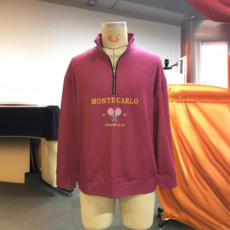 Hot selling autumn and winter retro letter print zipper half open collar pullover sports sweatshirt