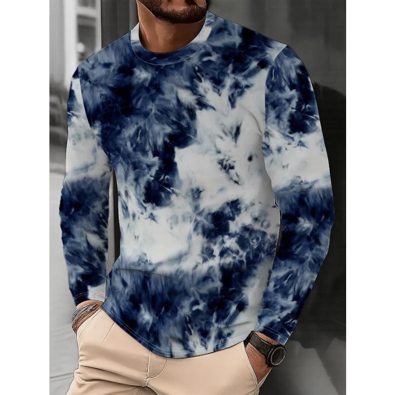 Men'S Trendy Round-Neck Long-Sleeve T-Shirt with a Unique Chain Pattern Print, Stylish And Versatile for Casual Wear