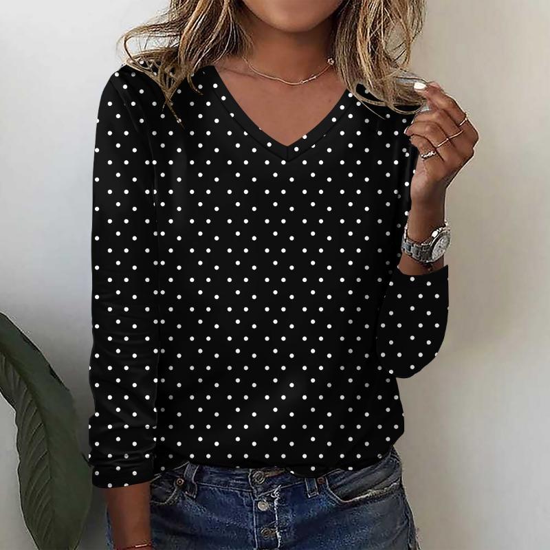 Women's Long Sleeved T-shirt Fashion Dot 3D Printed V-neck Long Sleeve Tops  Autumn Casual Festive Tops For Women Clothing