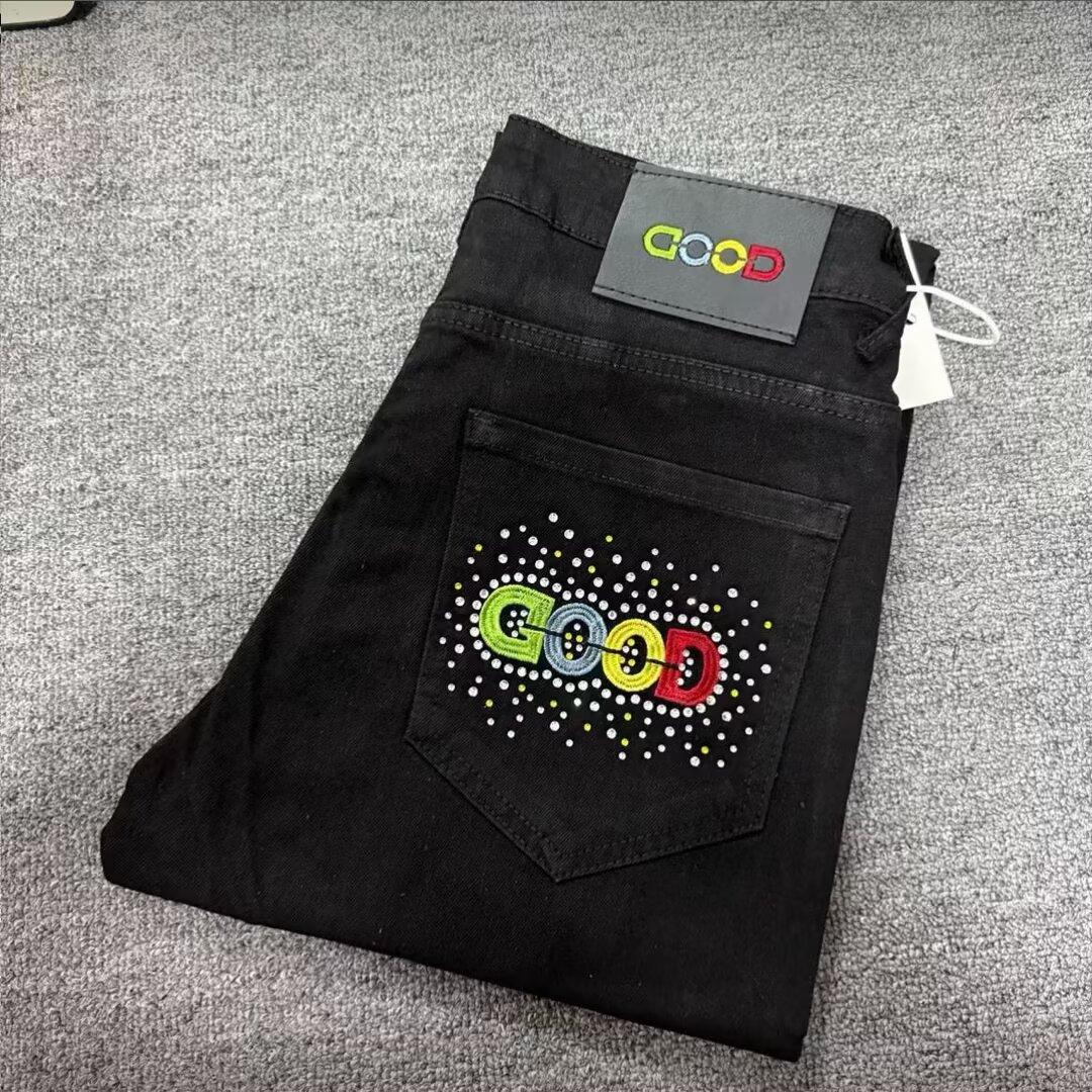 Мужские джинсы прямого кроя, узкие, эластичные, с вышивкой, европейского и американского стиля, на пуговицах-рожках S