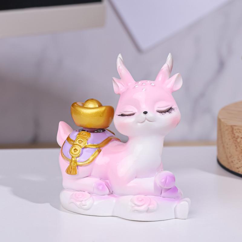 Deer and Wanxi's "All the Way Blooming" Deer Figurine, Exquisite Resin Figurine, Desktop Decoration, Workstation Car Figurine