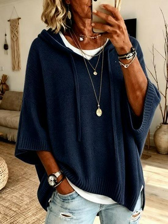 European and American Women's Hooded Knit Drawstring Sweatshirt Sweater - New Style Loose Woolen Outerwear 2026