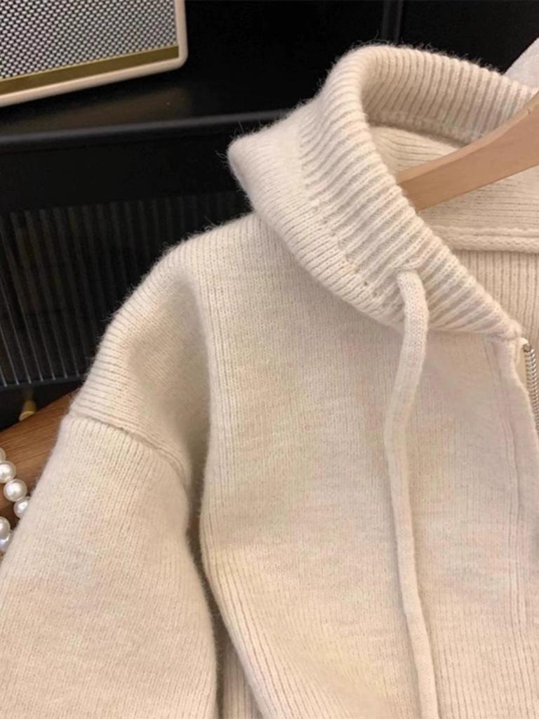 Cozy Hooded Zipper Cardigan: Women's Knitted Autumn/Winter Age-Reducing Sweater 2025
