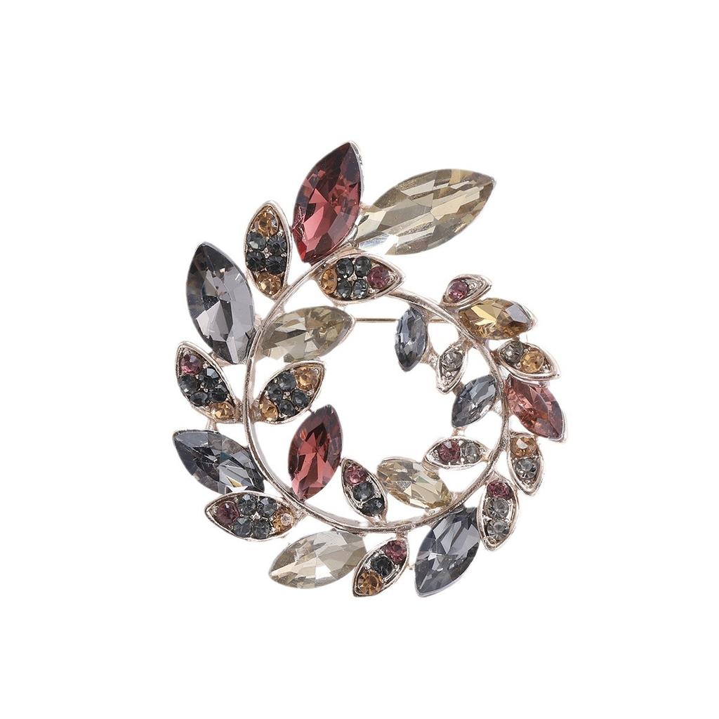 High-End Temperament Crystal Olive Branch Wreath Brooch Suit Women'S Ins Tide Anti-Light Neckline Sweater Accessories
