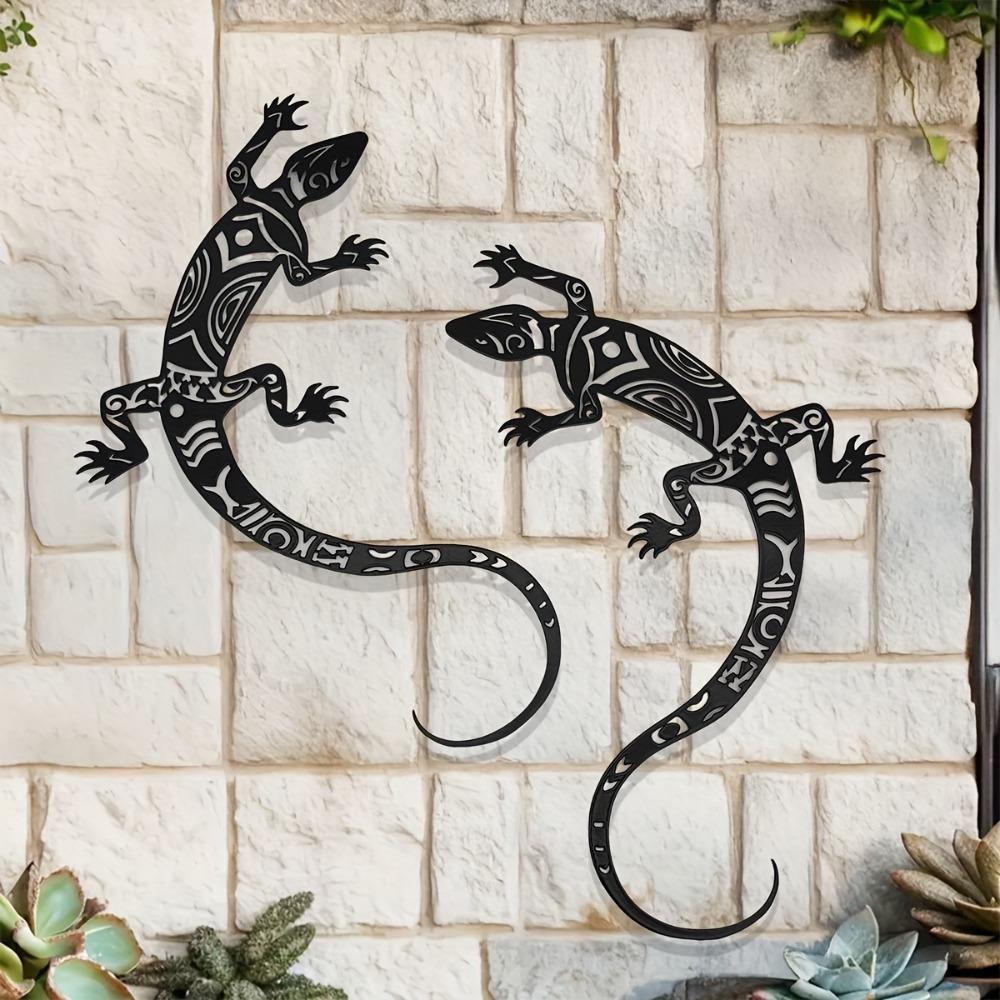 2D Metal Gecko Silhouette 2pcs Flat Iron Wall Art Sculpture Outdoor Home Garden Decor