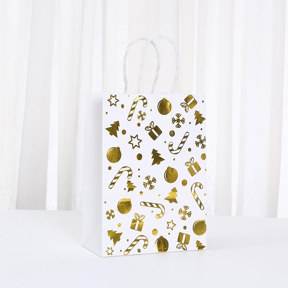 12/30pcs Merry Christmas Paper Tote Bags with Gold Foil Prints Reusable Holiday Bags for Gifts and Favors Packing Candy