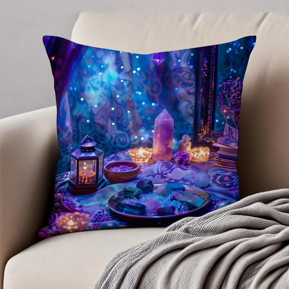 Dreamlike Magical Pattern Cushion Cover Pillowcase Antidustmite Invisible Zipper Short Plush Sofa Cushion