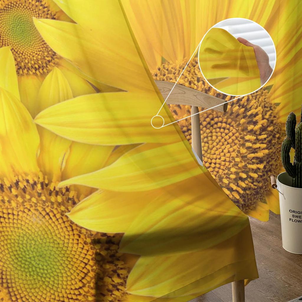 Sonnenblumenblüten Gelbe Blume Tüll Transparente Fenstervorhänge für Wohnzimmer Küche Kinder Schlafzimmer Voile Hängevorhang