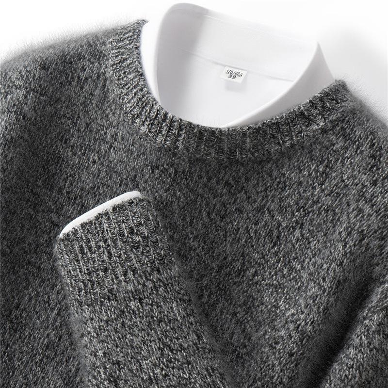 

Men s Round Neck Thickened Cashmere Sweater - Autumn/Winter Fashionable Marled Yarn Knit Pullover XXL