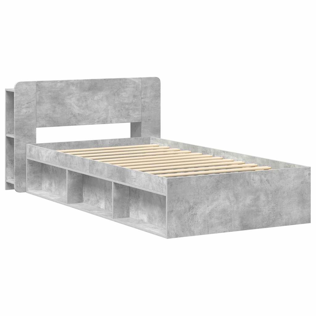 Bed Frame with Storage Space Concrete Grey 75 x 190 cm Particleboard