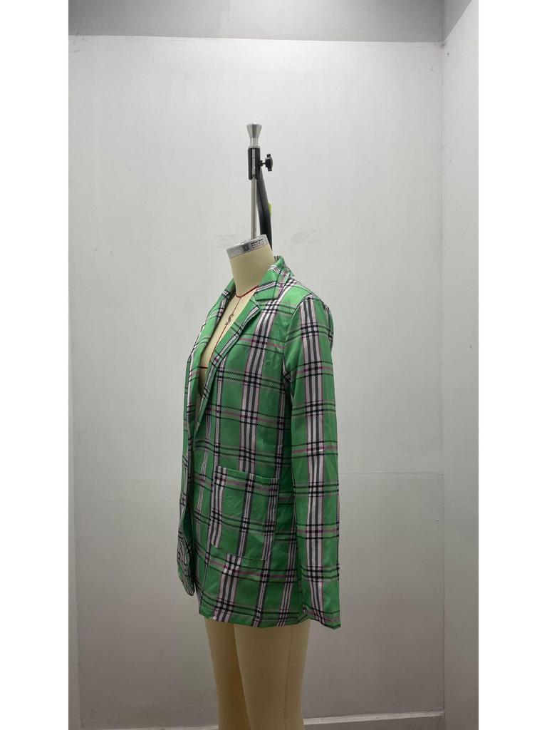 Europejski & Amerykański Kraciasty Sweter Marynarkowy z Klapami Slim Fit dla Kobiet - Moda Wiosna/Jesień 2025