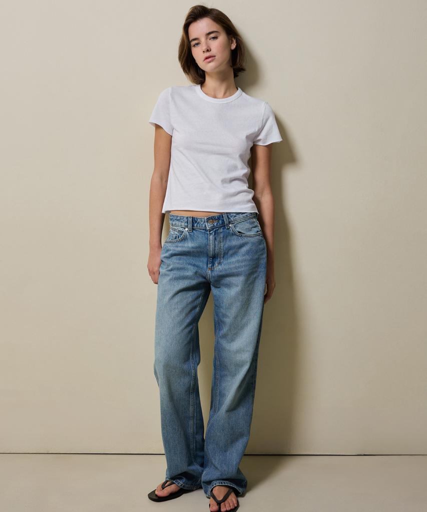 SHINE ON YOU Cotton Jersey Roll Edge T-Shirt _ Pure White