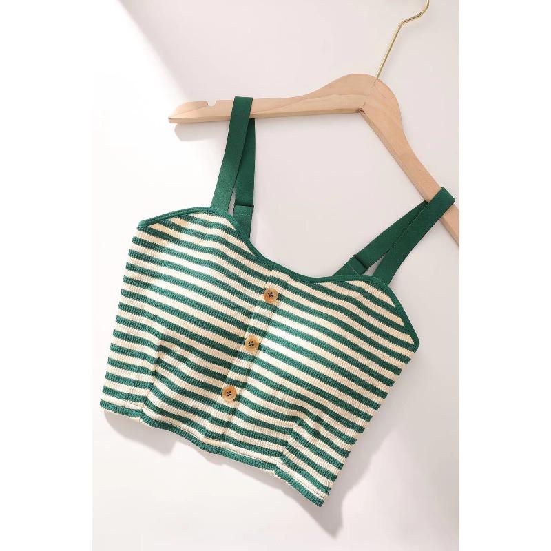 Fixed cup striped female slim slim inner top knitted one-piece with chest pad sling vest