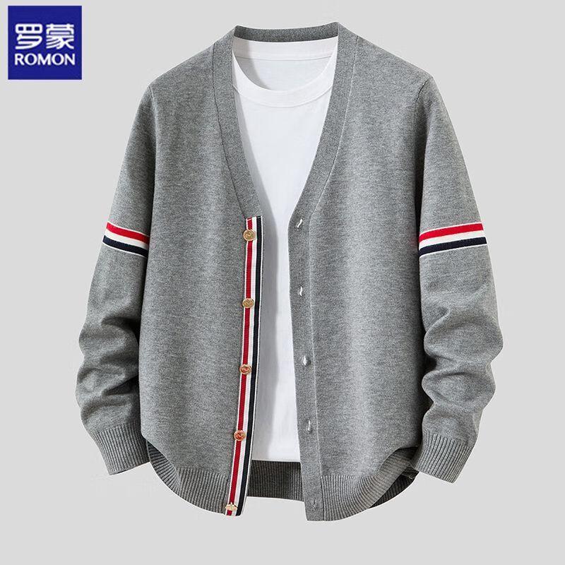 Luomeng Men's V-Neck Color-Block Knit Cardigan