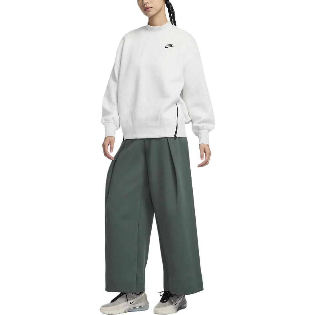 Nike Sportswear Tech Fleece Solid Color Versatile Fashion Pleated High-Waisted Casual Pants Women Bottoms Green FV8053-338
