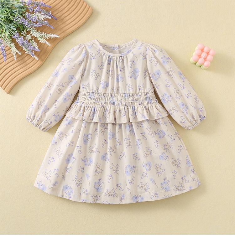 Spring Autumn Baby Girl Floral Smocked Long Sleeve Dress Stylish Princess Party Dress For Toddler Kids 80cm фиолетовый