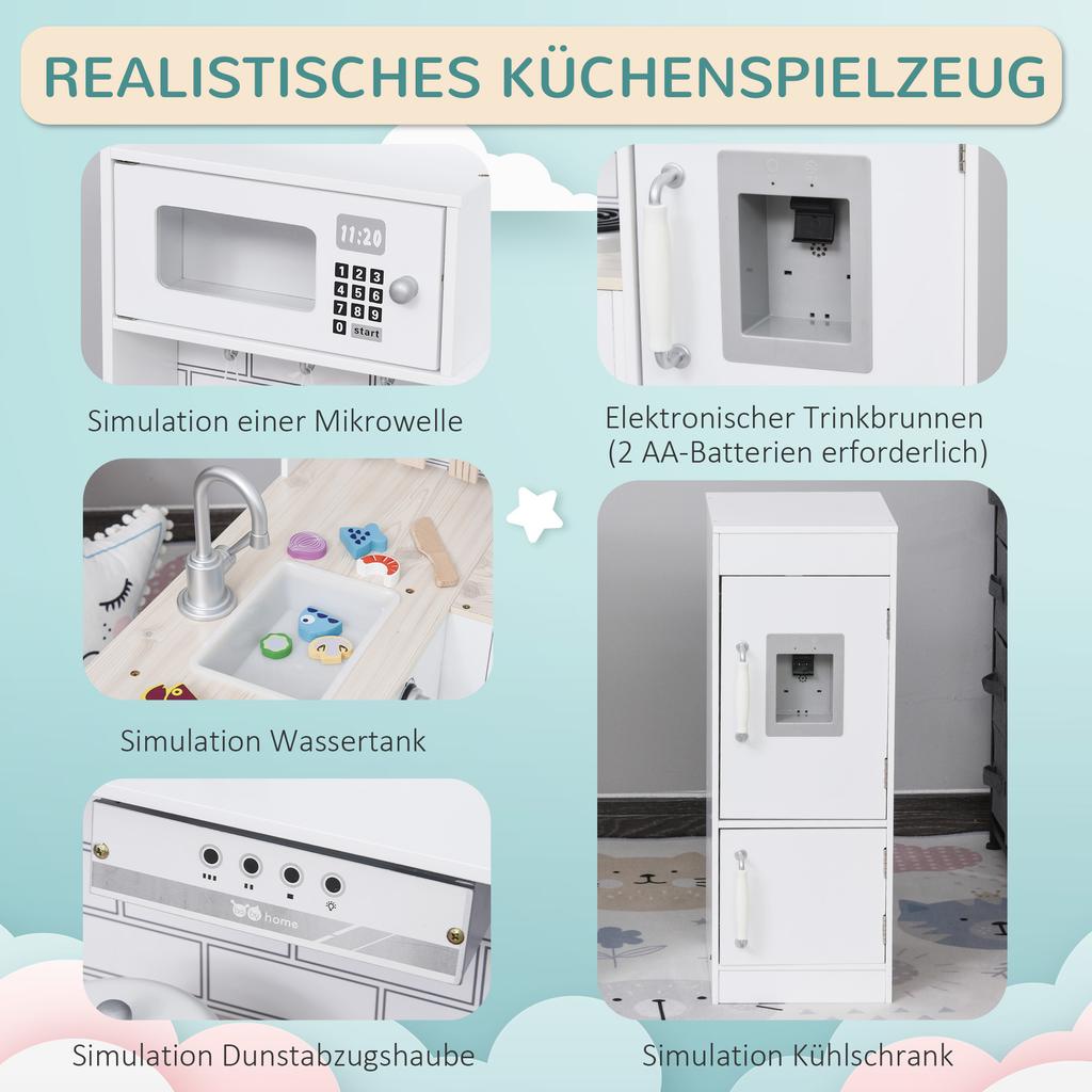 Play Kitchen, 14-Piece Accessories, Electric Water Dispenser, 86 x 64 x 84.5 cm, White