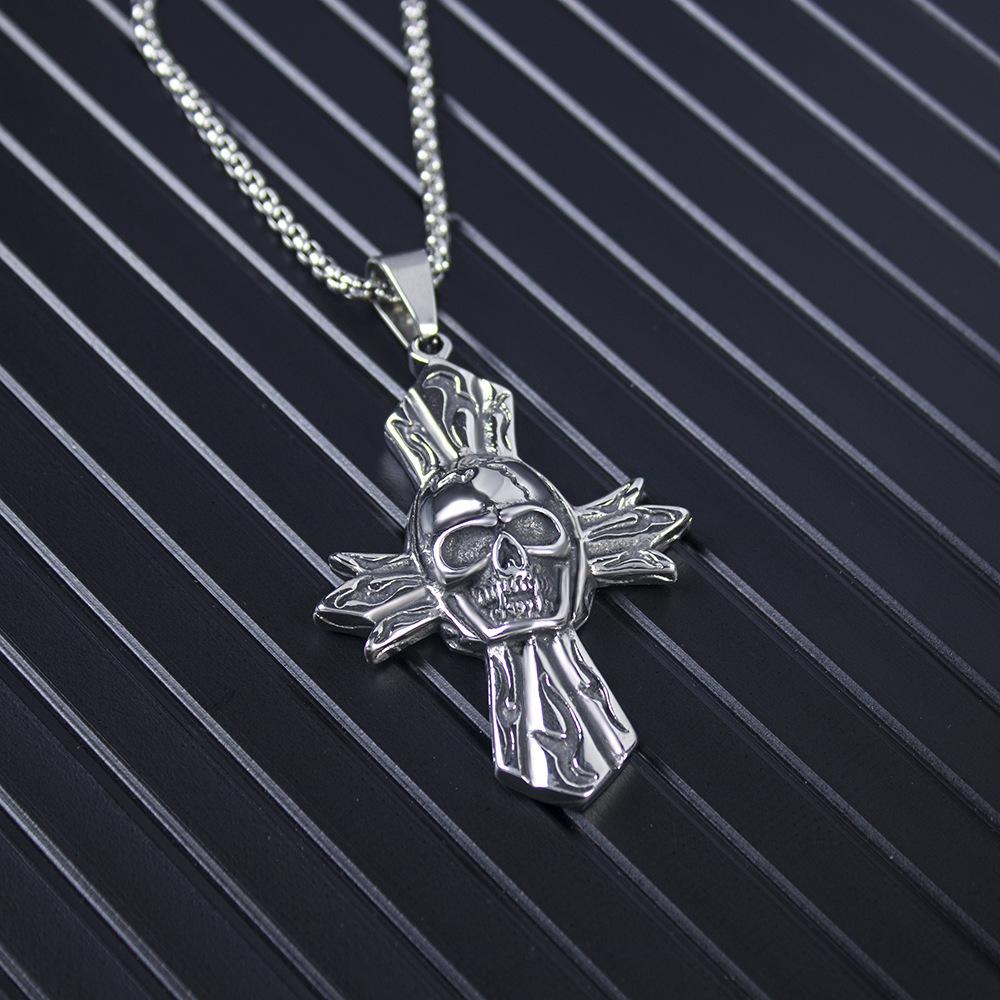 Titanium Steel Punk Skull Cross Necklace Men's Pendant Rock Accessories Pendant