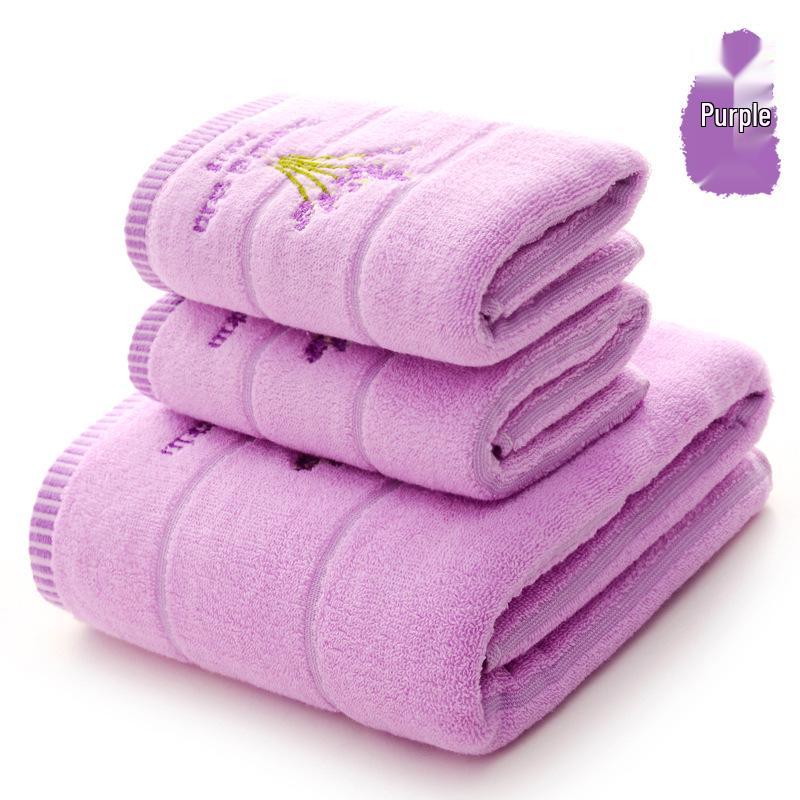 Lavender-Scented 32-Strand Cotton Bath Towel Set with Custom Logo Embroidery - 3-Piece Gift Box Collection
