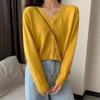 1116 New Spring and Autumn Knitted Cardigan Women's Korean Version Short V-neck Outer with Long Sleeves and Thin Outer Sweater Jacket Tide