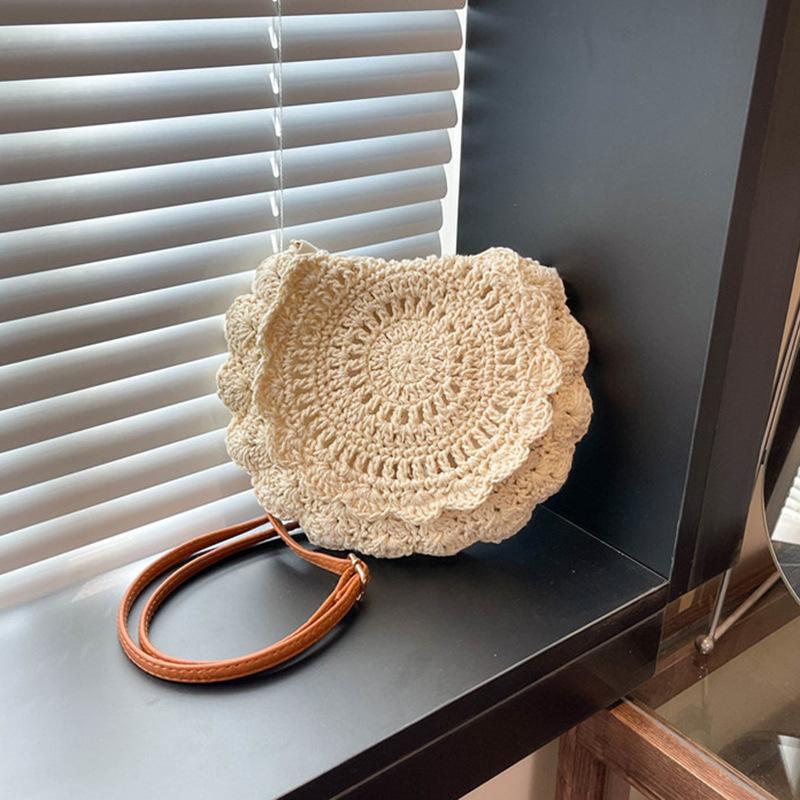 

Круглая сумка кроссбоди, ажурная сумка на одно плечо, пляжная сумка, стильная и милая сумка для девочек бежевый