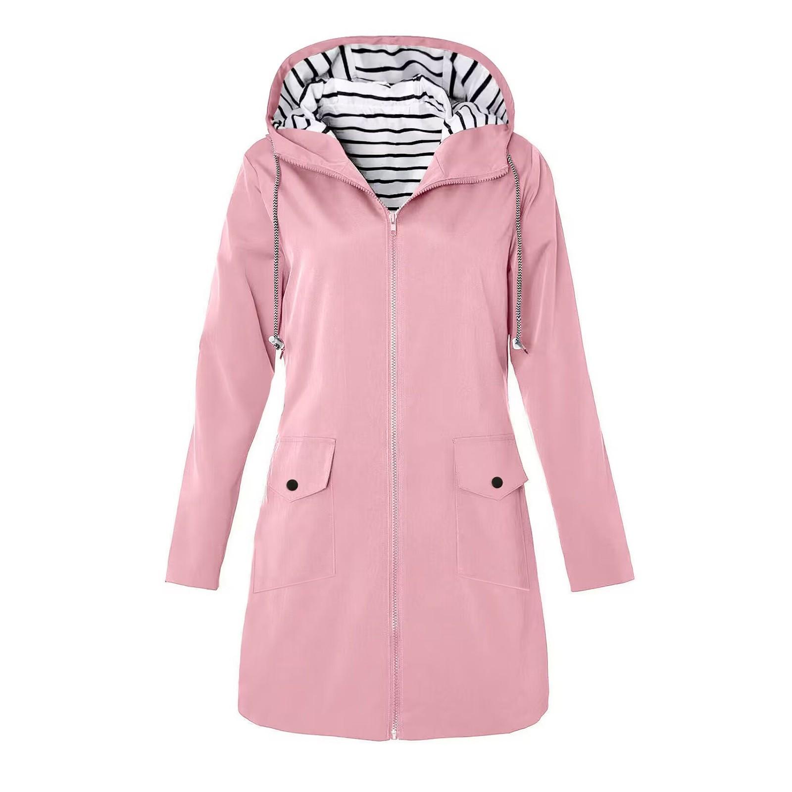 

Женский модный однотонный костюм для активного отдыха с капюшоном и карманами, с длинными рукавами, водонепроницаемая куртка L розовый