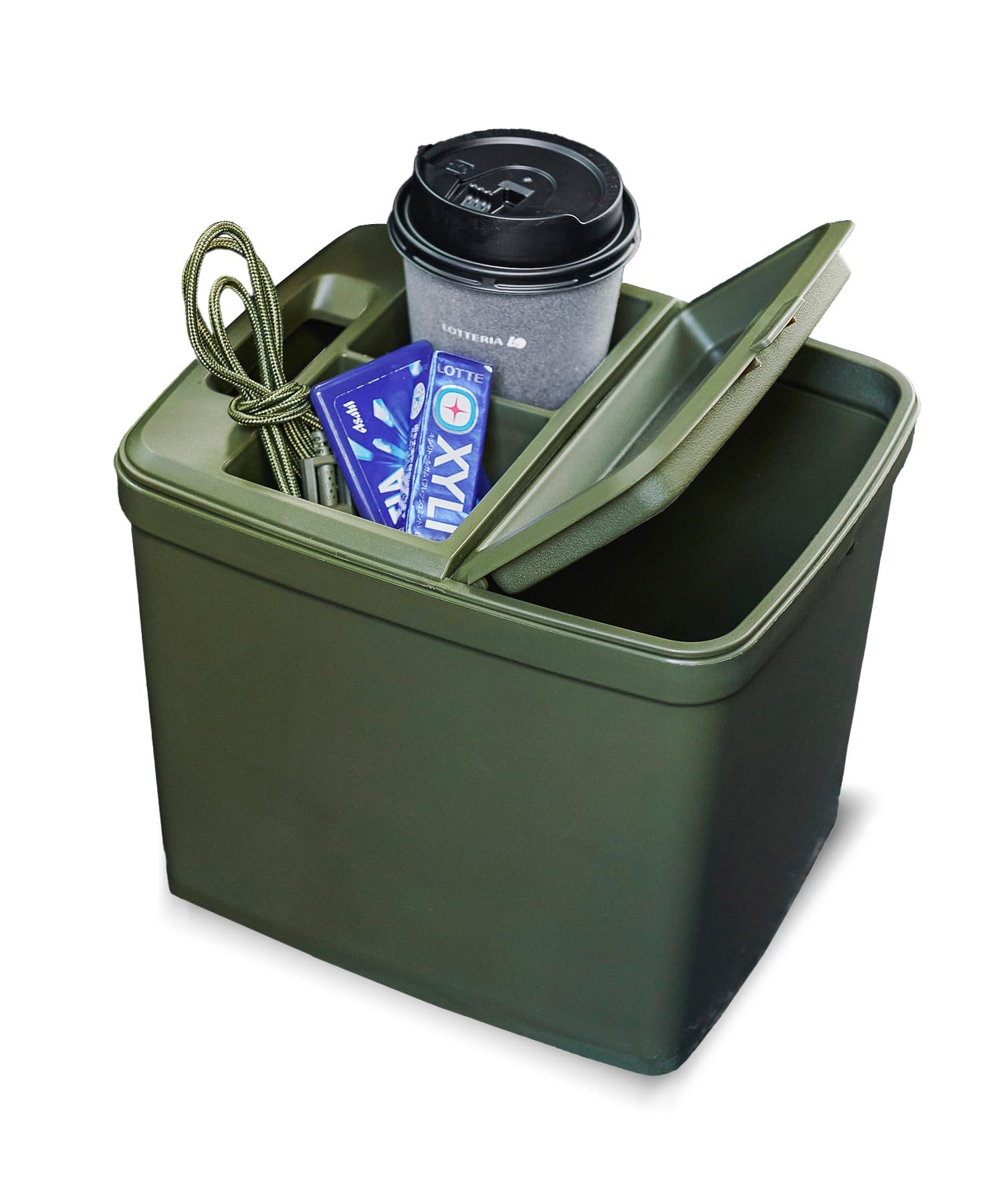 GORDON MILLER Car Dustbin with Drink Olive 1739744 Holder, Drab,