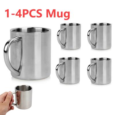 1-4pcs Handle Mug Double Layer 220ml Stainless Steel Camping Hiking Coffee Tea Cup Sets for Household Kitchen Helping Decor