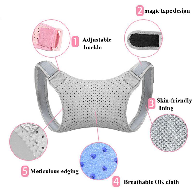 

Breathable Mesh Fabric Adjustable Invisible Back Correction Belt Men Women Hunchback Posture Corrector Grey