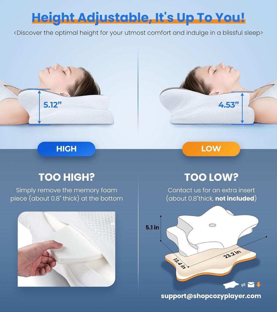 Super-cooling and Pain-relieving Pillow for Neck Support, Adjustable Neck Pillow for Comfortable Sleep
