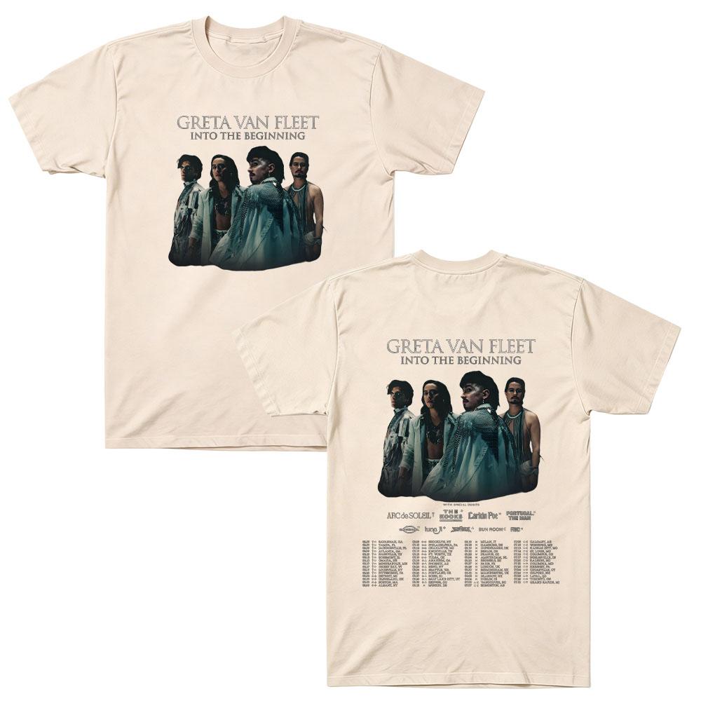 Greta Van Fleet Into The Beginning Tour T Shirts Cotton Unisex Graphic Tee Men Women Rock Band Short Sleeve Concert Merch Tshirt High Quality Tops