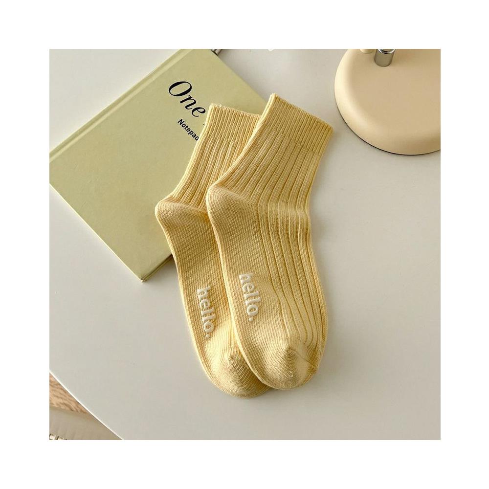 Women's Trendy Striped Mid-Calf Socks - Cream, Versatile, Solid Color for Spring/Autumn