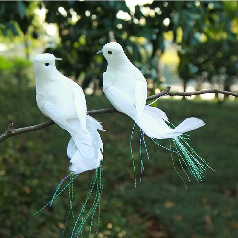 2pcs Fake Bird White Doves Artificial Foam Feathers Birds with Clip Pigeons Decoration for Wedding Christmas Home