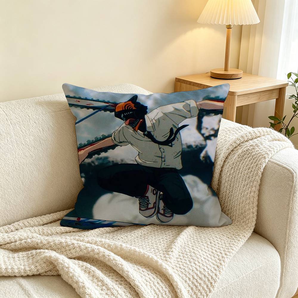 Anime C-Chainsaw Man Denji Pillow Case Square Double-Sided Sofa Cushion Cover Bedroom Bedside Pillow