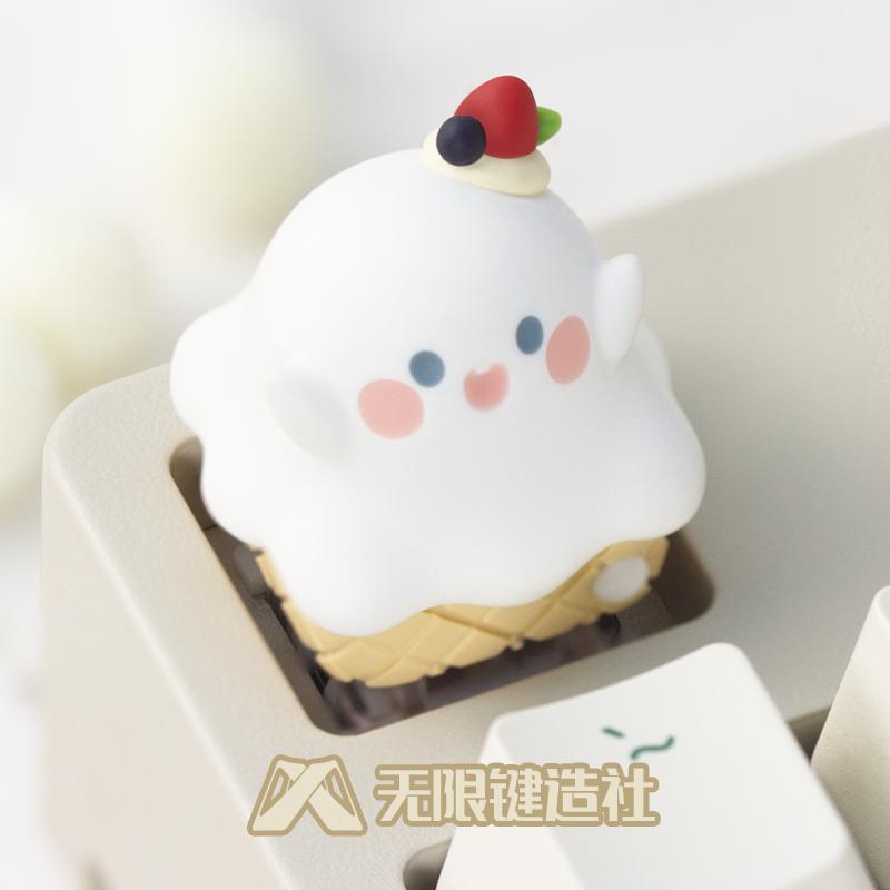 Ghost Ice Cream Cone Cute Mechanical Keyboard Esc Resin Keycaps Personalized Customization Kawaii Girl Surprise Decoration Gifts